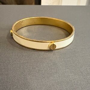Gold Tone and White Enamel Bangle Bracelet